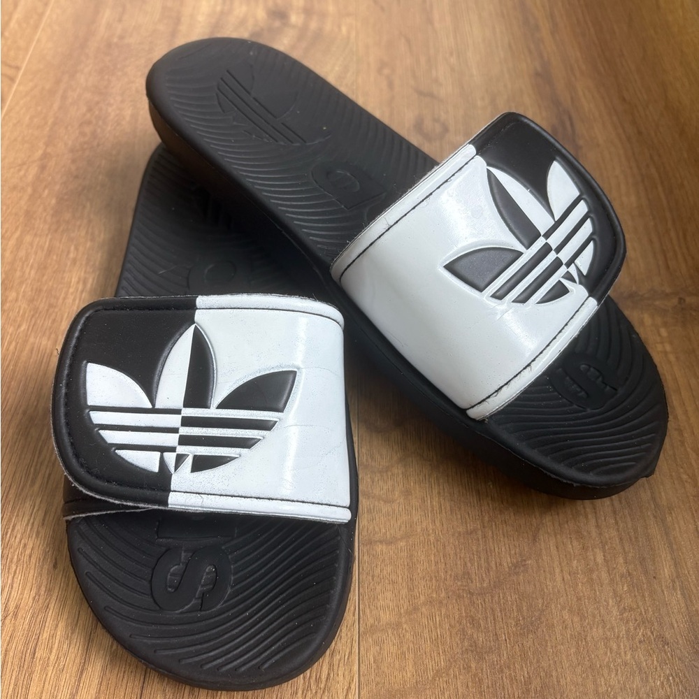 Adidas Black and White Slide Sandals